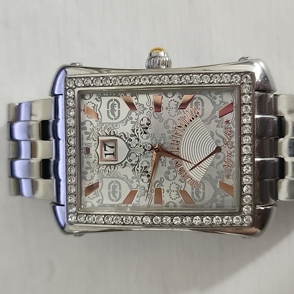 MARC ECKO UNISEX SOLD OUT ANALOG DATE SILVER DIAL WITH ROSE GOLD SWAROVSKI